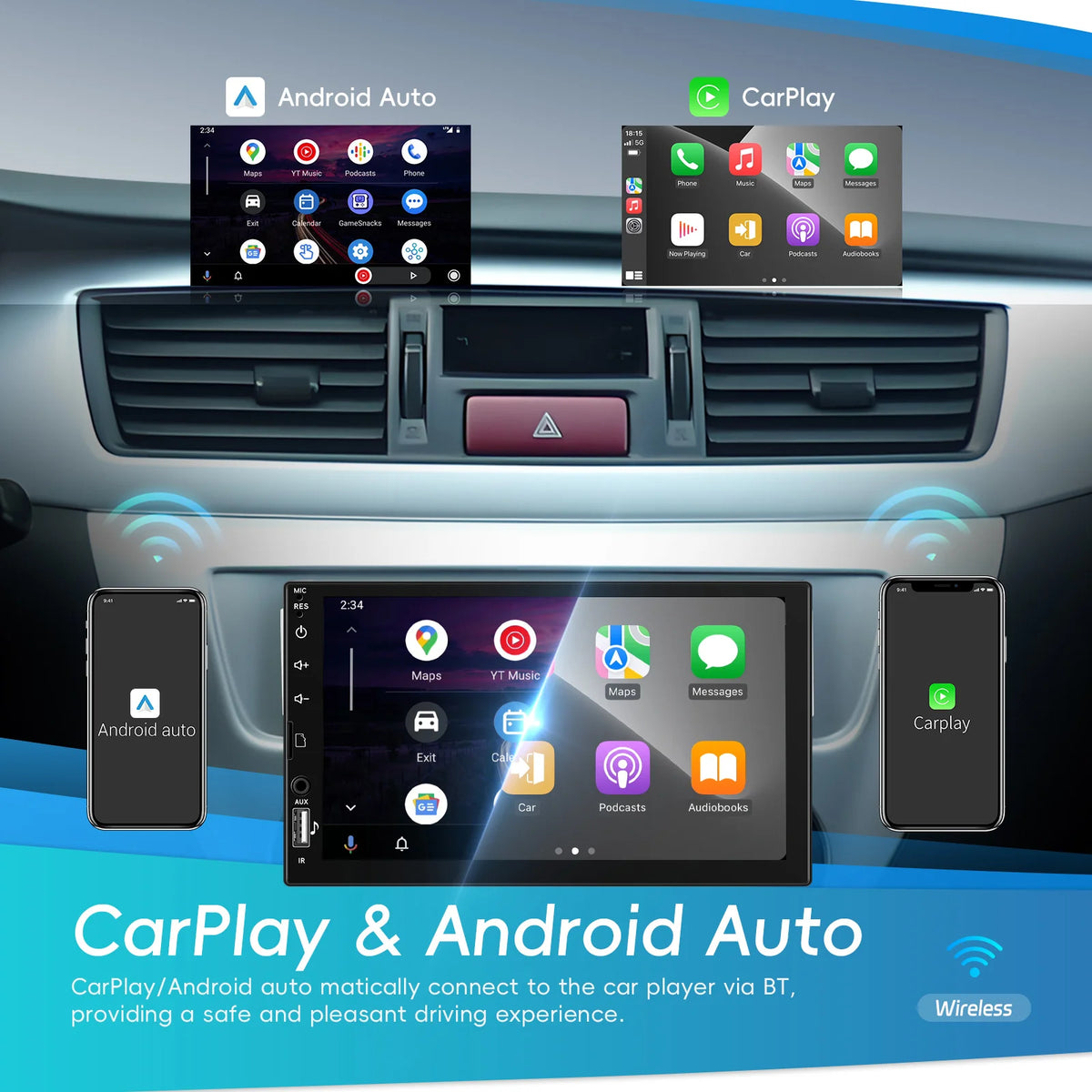 Podofo – Autorradio universal 1DIN CarPlay Bluetooth